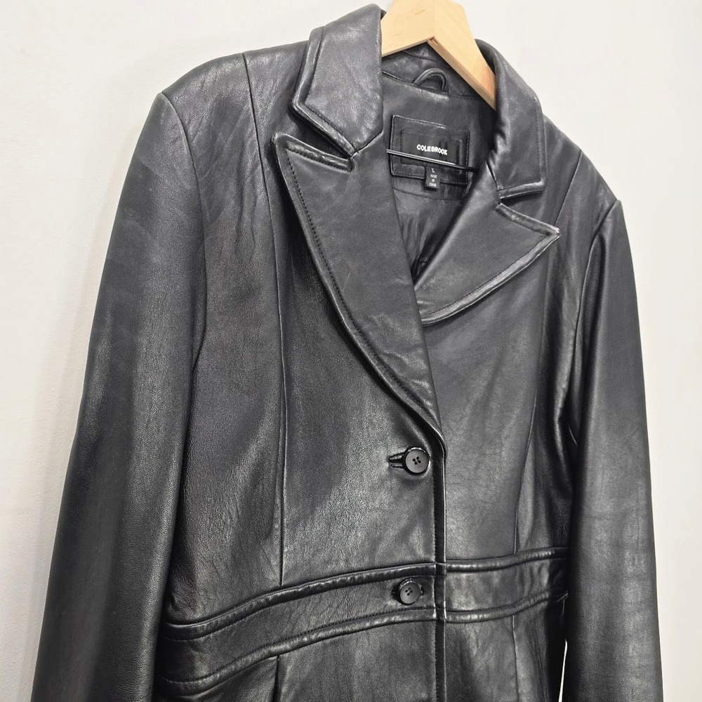 Vintage 90s Leather Jacket Coat Women's L Black Alt Grunge Goth Classic Matrix - Picture 13 of 16